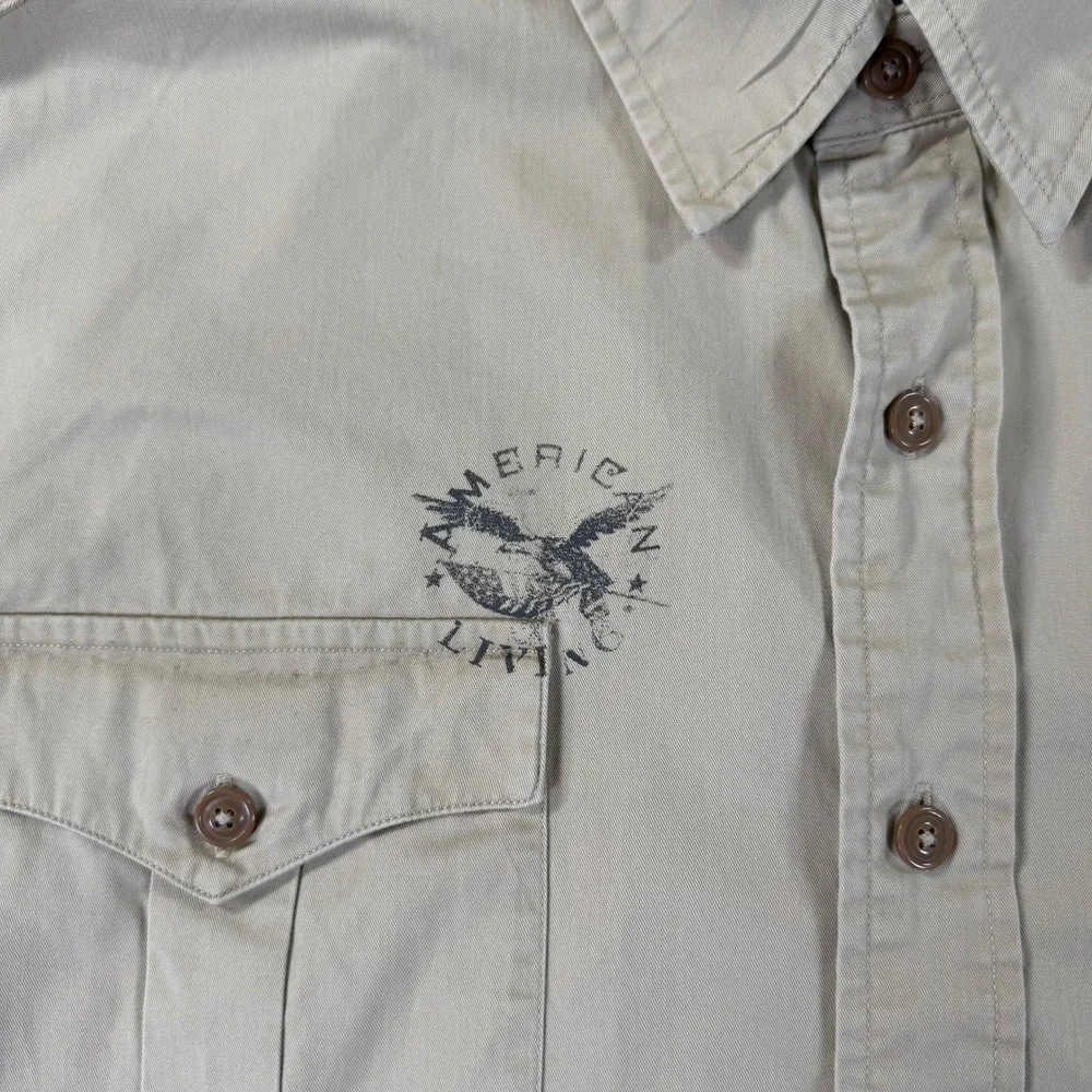 American Living Button Down Shirt Mens XL Khaki Excellent Long Sleeve Epaulets
